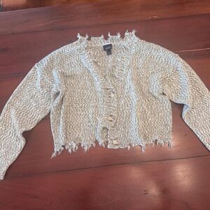 Daytrip Womens Sage Green Distressed Cropped Knit Cardigan Sweater Size Large